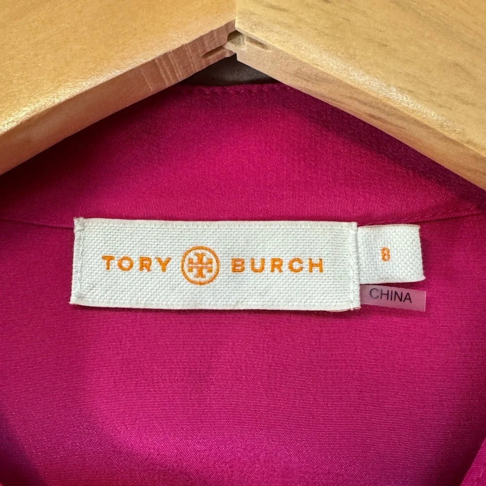 Tory Burch Hibiscus Flower Jane 100% Silk Dress Pink Ruffles Holiday Wedding 8 - Picture 9 of 12